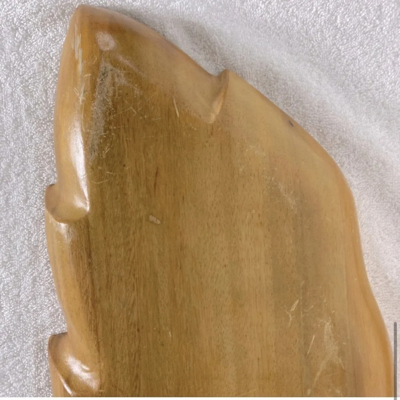 Vintage MCM Hawaiian Tiki Tropical Monkey Pod Wooden Palm Leaf Serving Dish Tray - Picture 9 of 13